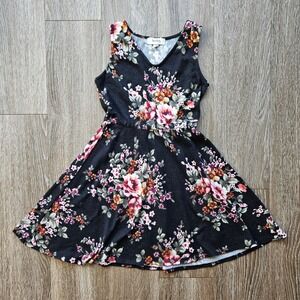 Speechless Kids Black Floral Print Dress Girls Size 7 Sleeveless V Neck